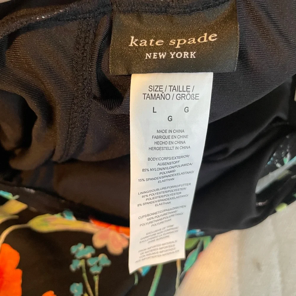 NWT Kate Spade Multicolor Floral Shoulder Tie V-Neck One-Piece Swimsuit. Large.